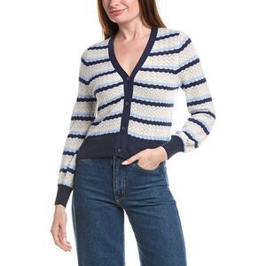 &Isla Womens  Ayla Pointelle Stripe Cardigan, Navy